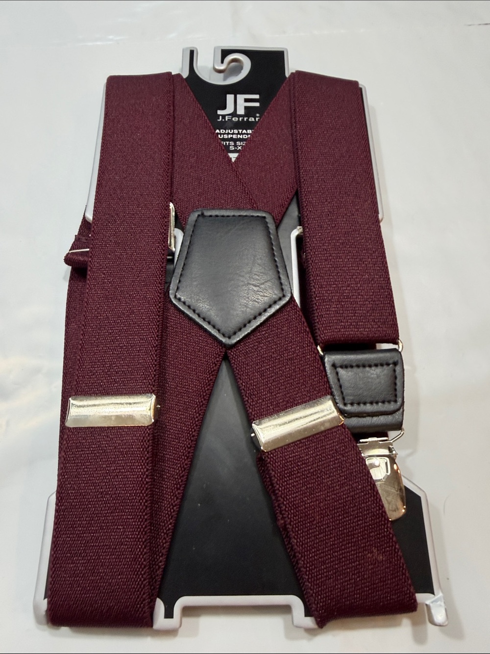 JF J.Ferrar BURGUNDY BLACK NEW Suspenders Fits S - XL MAN Stretchy silver clips